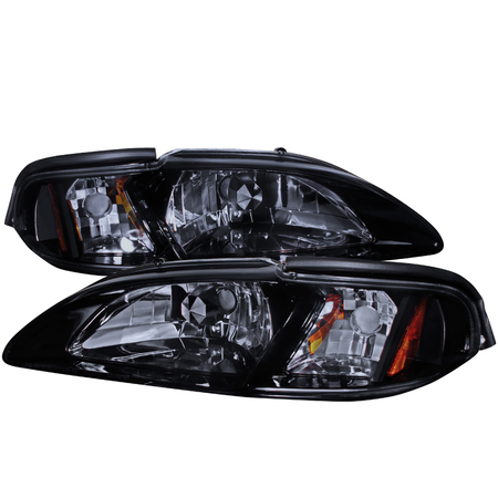 SPEC-D TUNING 94-98 Ford Mustang 1 Piece Crystal Housing Headlight Smoke Lens 2LCLH-MST94G-TM